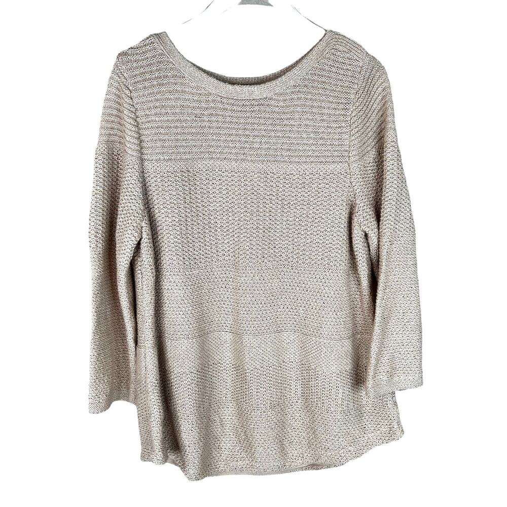 Chico Women Crewneck‎ Pullover Sweater Open Kinit Neutral Capsule Beige Size L
